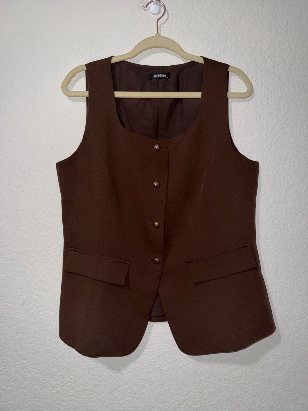 BTFBM Brown Tailored Women's Button-Front Vest